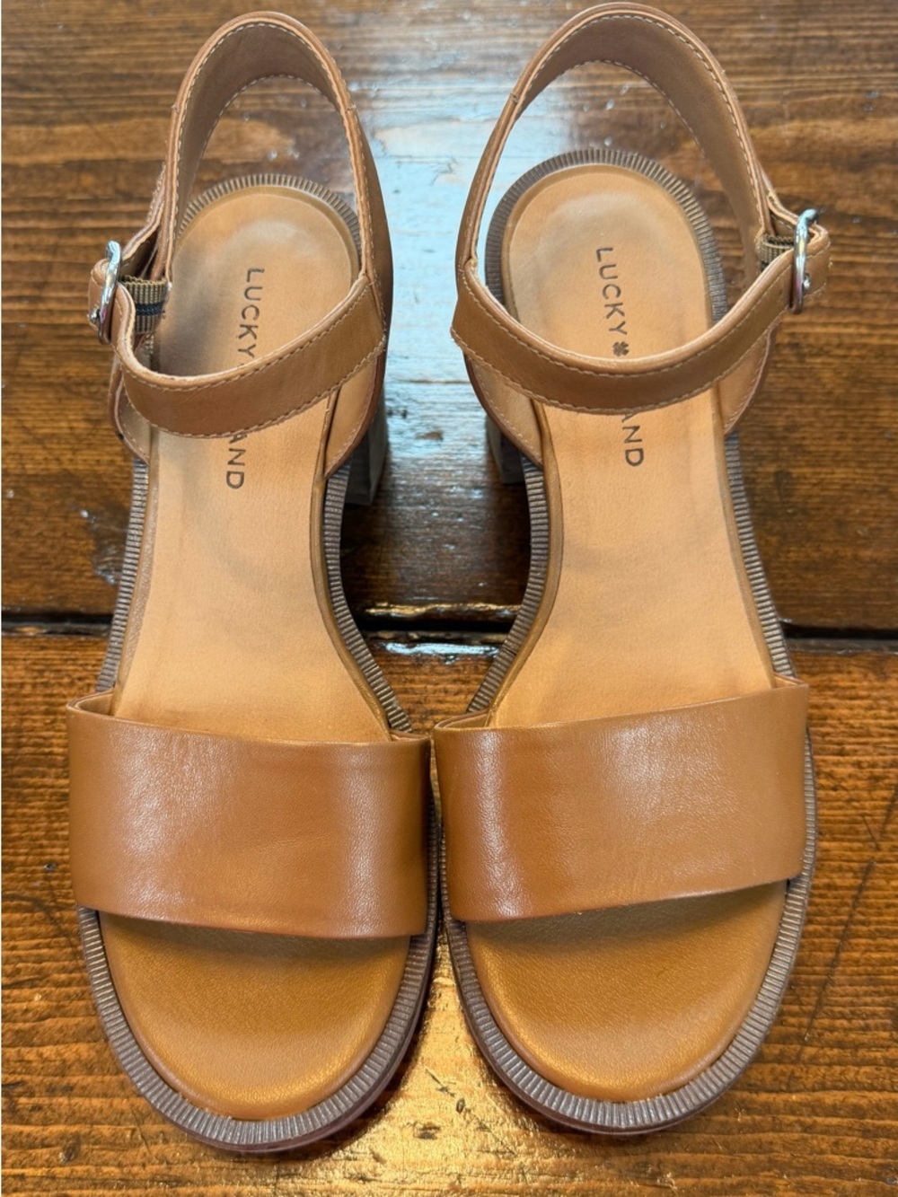 Lucky Brand Cognac Leather Block Heel Slingback Sandals